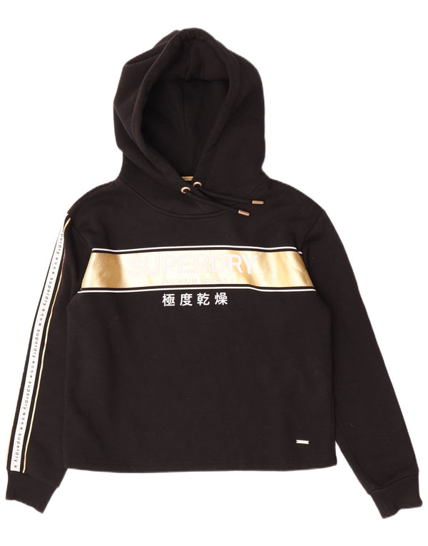 Superdry grafisk hættetrøje til kvinder UK 14 Large Black Colourblock Bomuld