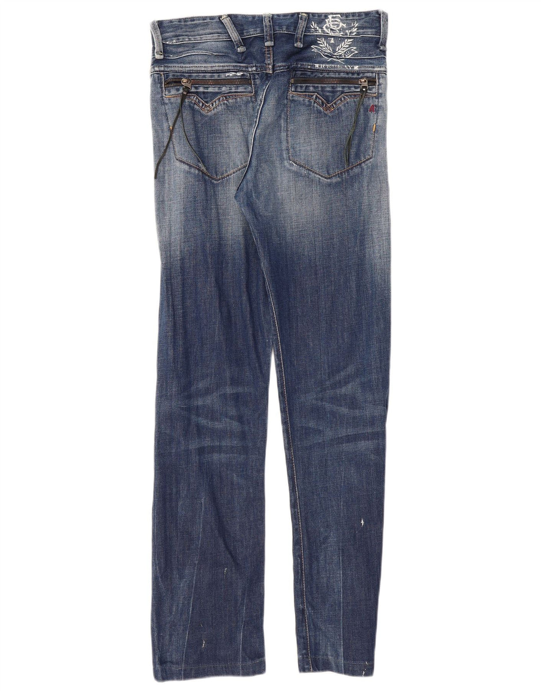Replay Womens Graphic Straight Jeans W29 L30 Blue Cotton