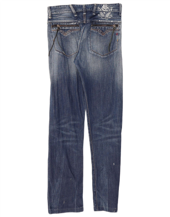 Replay Womens Graphic Straight Jeans W29 L30 Blue Cotton