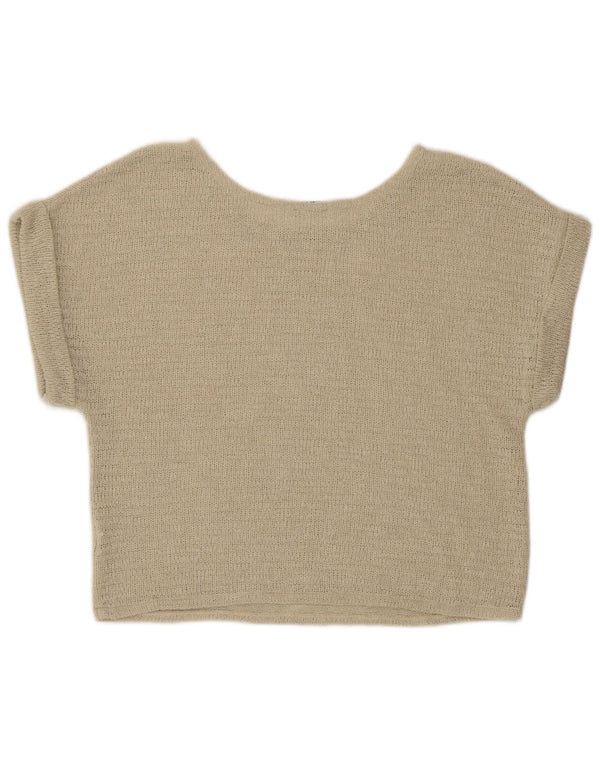 Zara Womens Crop Knit Bluse Top UK 16 Large Beige