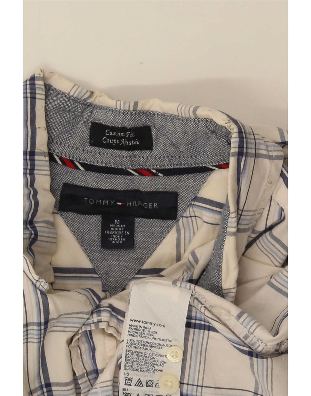 Tommy Hilfiger Mens Short Sleeve Custom Fit Shirt Medium White Check Cotton