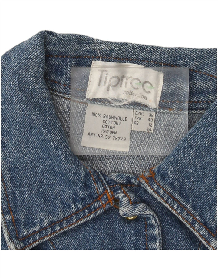 Vintage denimjakke til kvinder UK 12 Medium Blue Colourblock Bomuld