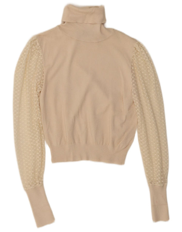 Zara Dame Crop Roll Neck Jumper Sweater UK 8 Small Beige