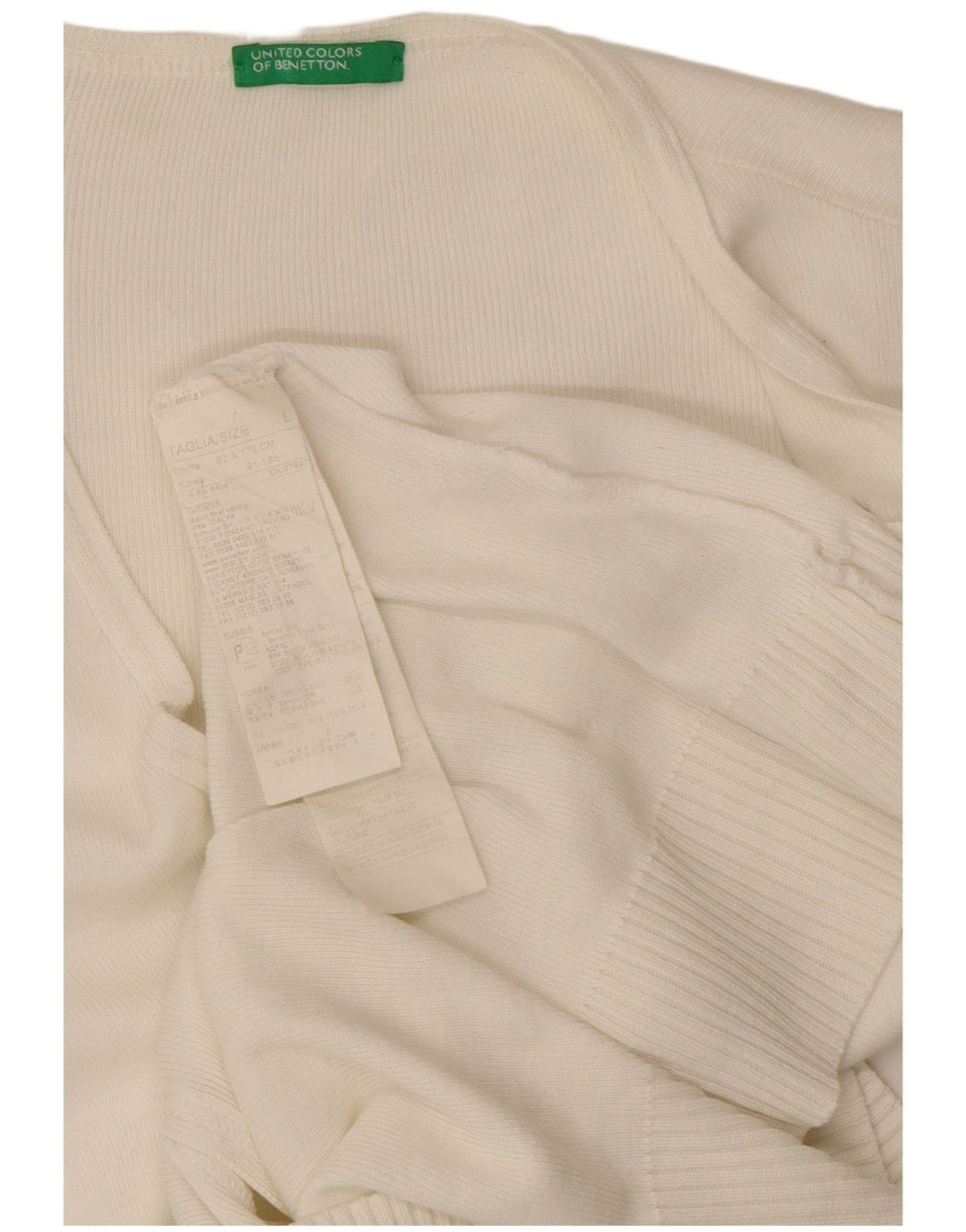 Benetton Dame Cardigan Sweater UK 14 Stor Hvid Bomuld