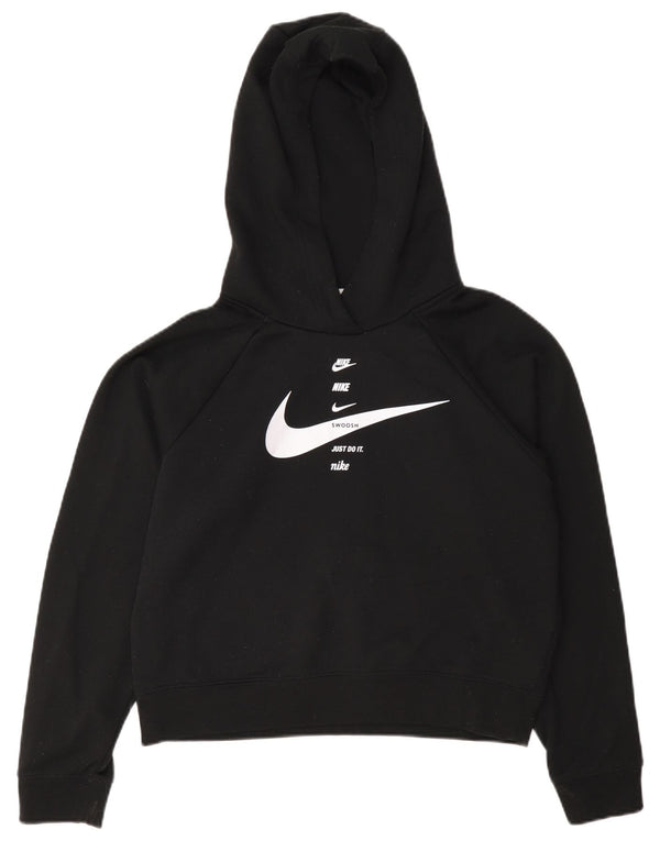 Nike Dame Oversized Graphic Crop Hoodie Jumper UK 10 Small Black Bomuld