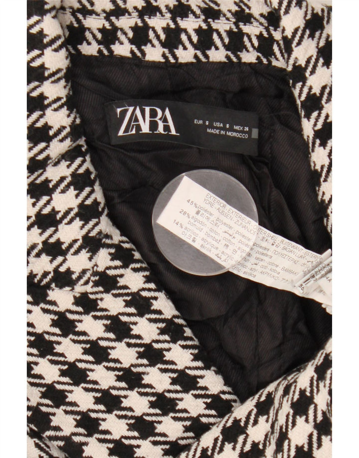 Zara Dame Dobbeltradet Blazer Jacket UK 10 Small Black Houndstooth