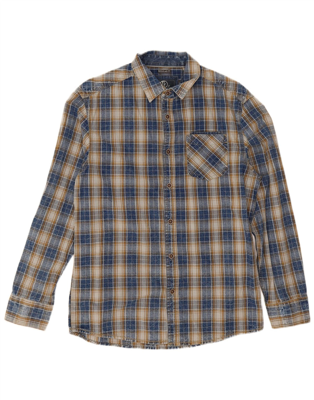 Tom Tompson Herre Regular Fit skjorte Medium marineblå ternet bomuld