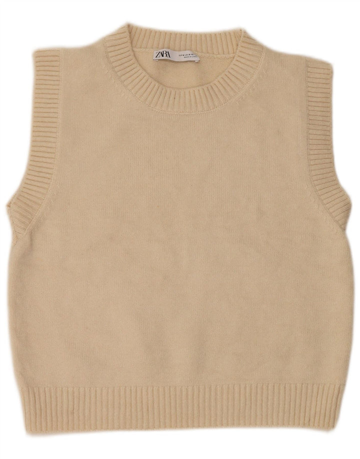 Zara Dame Vest Tank Top UK 14 Medium Hvid Akryl