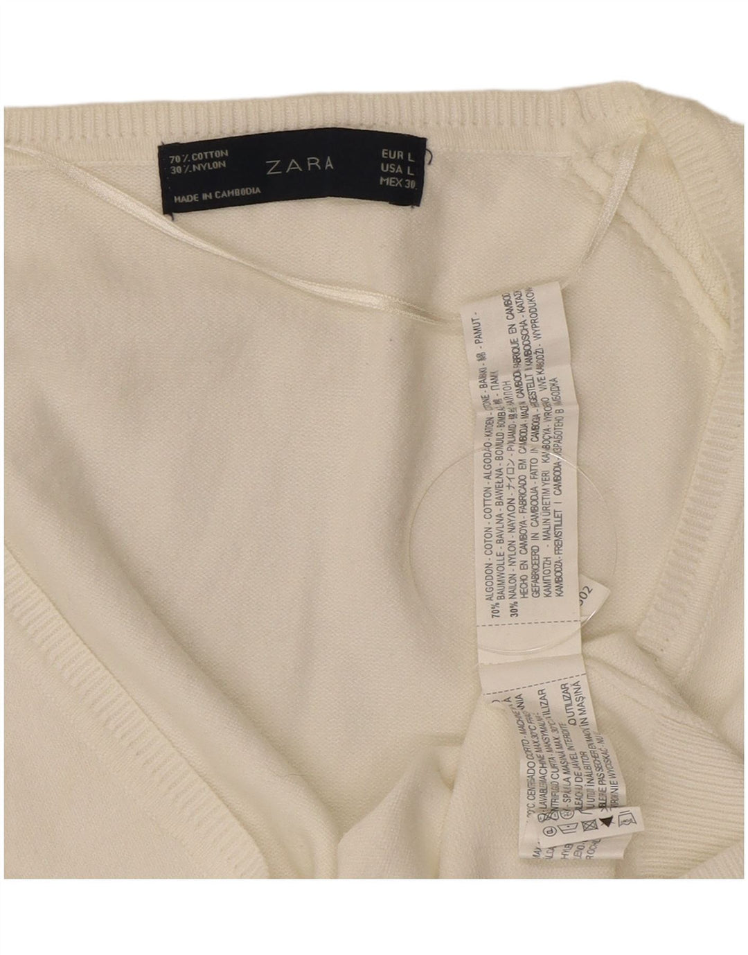 Zara Dame Cardigan Sweater UK 14 Stor Hvid Bomuld