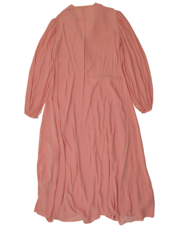 Vintage Dame Langærmet Maxi Tea Dress UK 12 Medium Pink Floral Retro