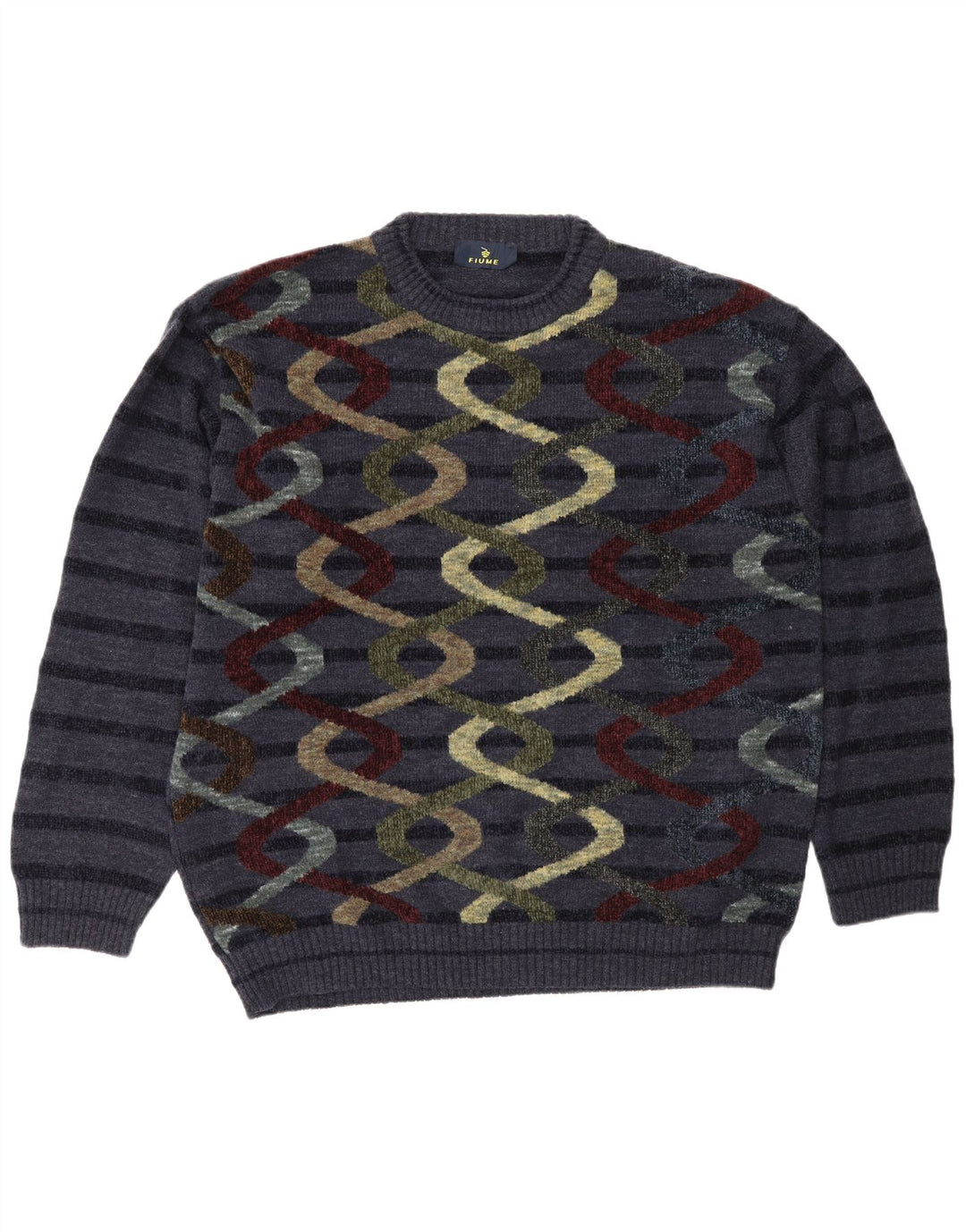 Fiume Herre abstrakt mønster rund hals sweater XL marineblå stribet