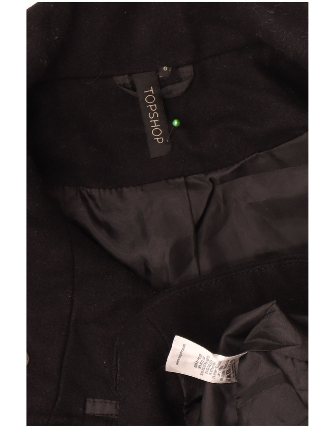 Topshop Dame Oversized Pea Coat UK 6 XS Sort Polyester