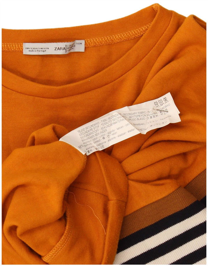 Zara Dame Oversized Sweatshirt Jumper UK 10 Small Orange Stribet