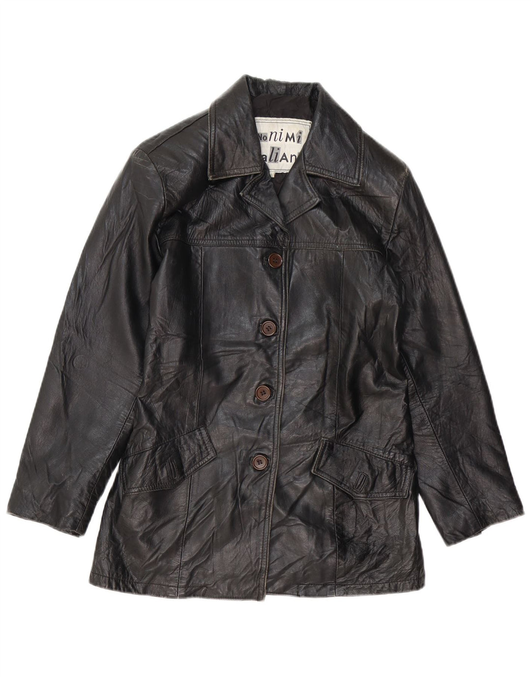 VINTAGE læderjakke til kvinder UK 10 Lille sort læder