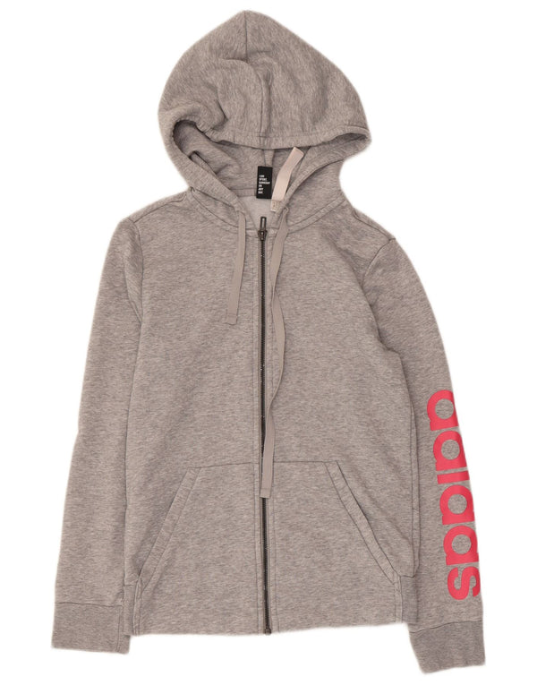 Adidas Dame Grafisk Hættetrøje Sweater UK 8/10 Small Grey Flecked Bomuld