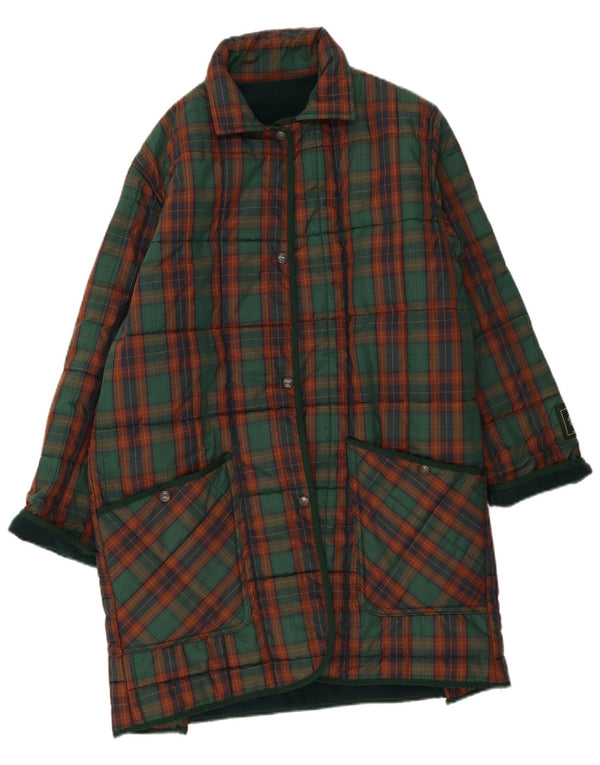 Vintage polstret frakke til kvinder UK 18 XL Grøn Plaid