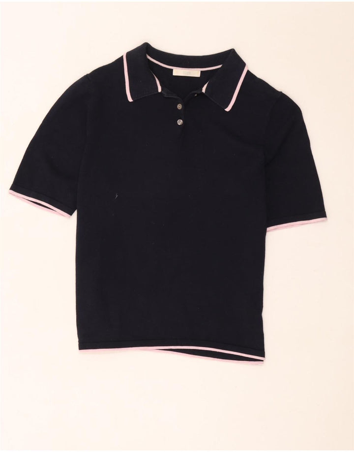 Marks & Spencer Dame Polo Shirt UK 14 Mellem marineblå stribet bomuld