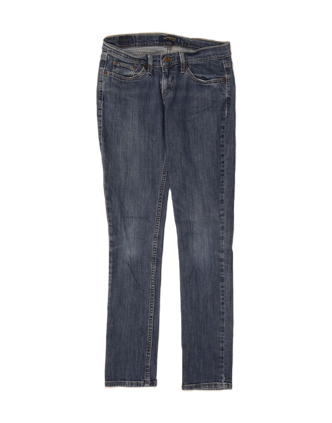LEVI'S Womens 524 Super Low Skinny Jeans US 7 Medium W28 L32 Navy Blue Vintage Levi's and Second-Hand Levi's from Messina Hembry 