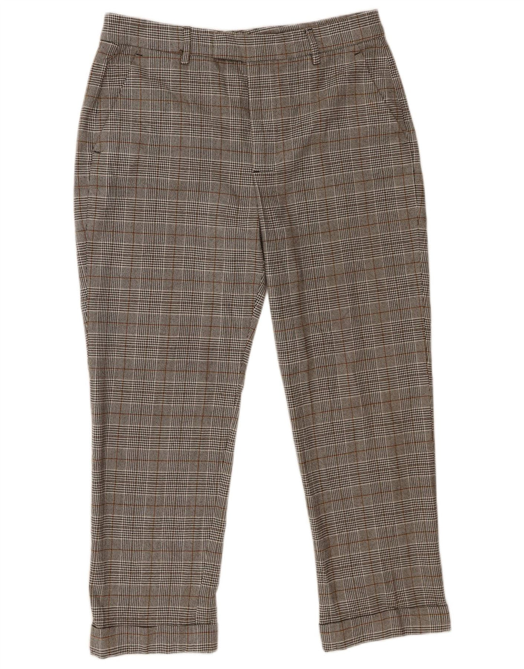 Zara Dame Slim Cropped Trousers EU 40 Medium W30 L25 Grå Houndstooth