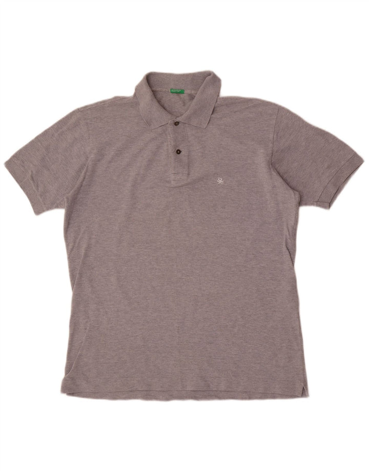 Benetton Herre Polo Shirt Stor Grå Flecked
