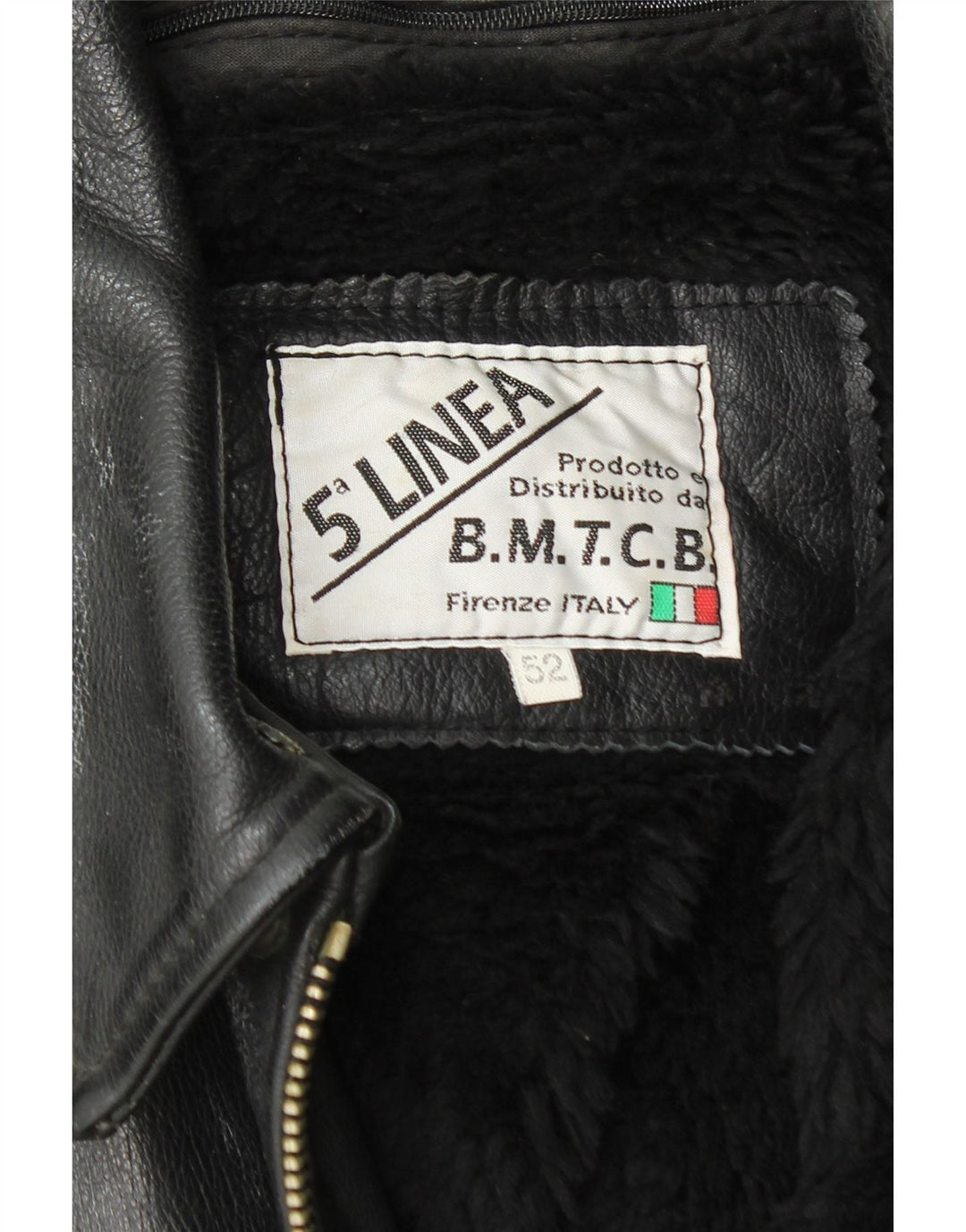 Vintage Herre Militær Læderjakke IT 52 XL Sort Læder