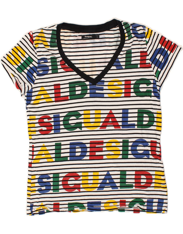 DESIGUAL Grafisk T-shirt top til kvinder UK 14 Medium Flerfarvet Stribet