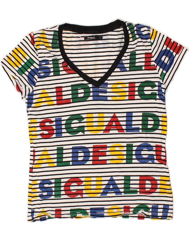 DESIGUAL Grafisk T-shirt top til kvinder UK 14 Medium Flerfarvet Stribet