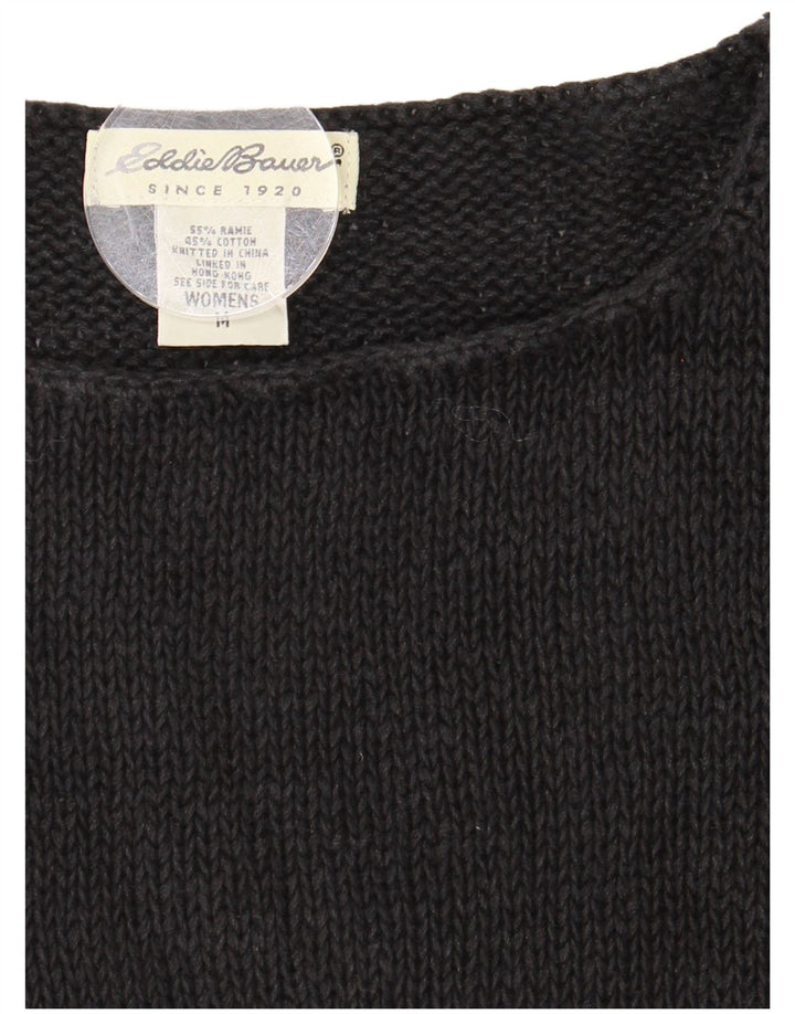 Eddie Bauer Dame Crop Boat Neck Jumper Sweater UK 12 Medium Black