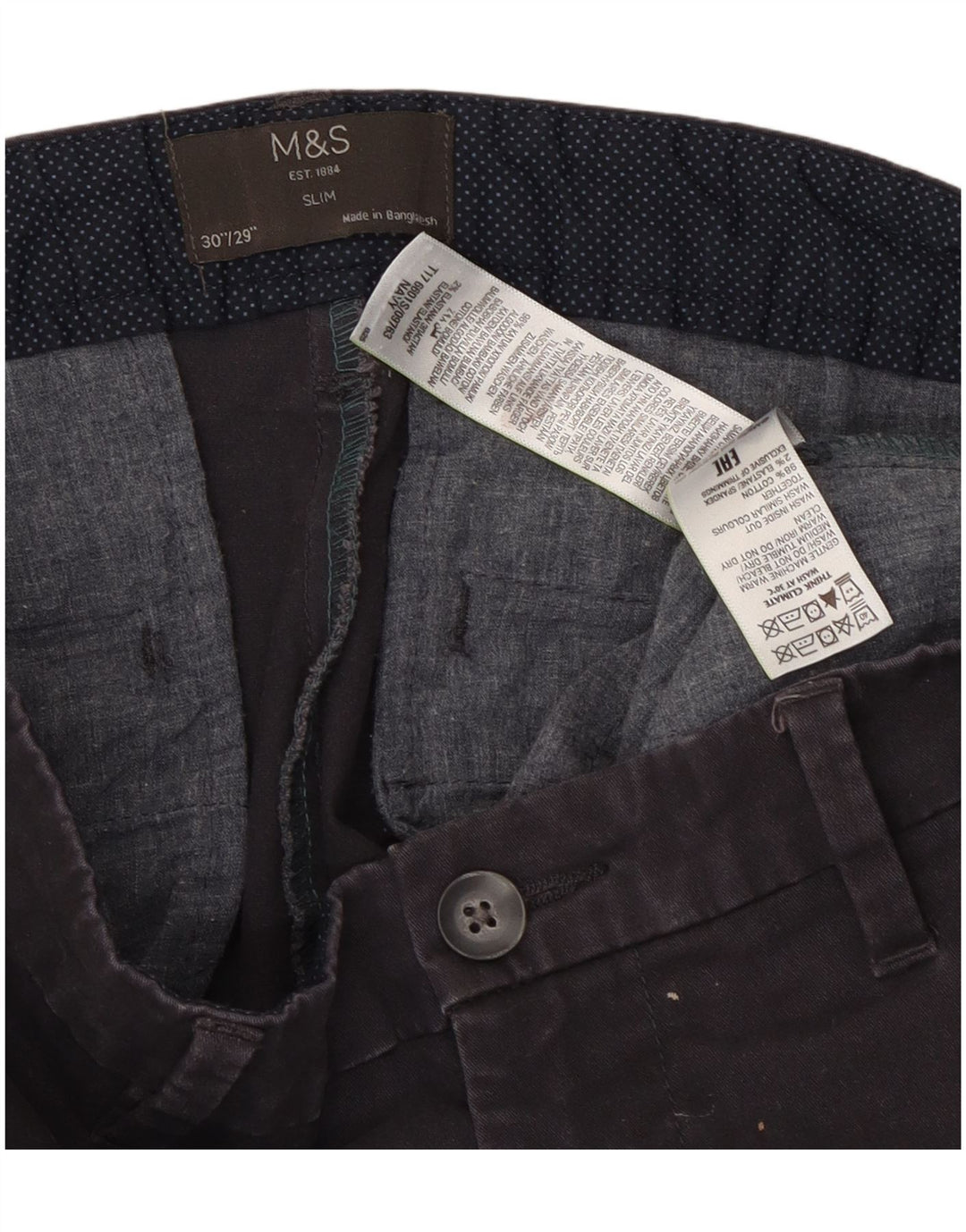 Marks & Spencer Herre Slim Chino Bukser W30 L29 Marineblå Bomuld
