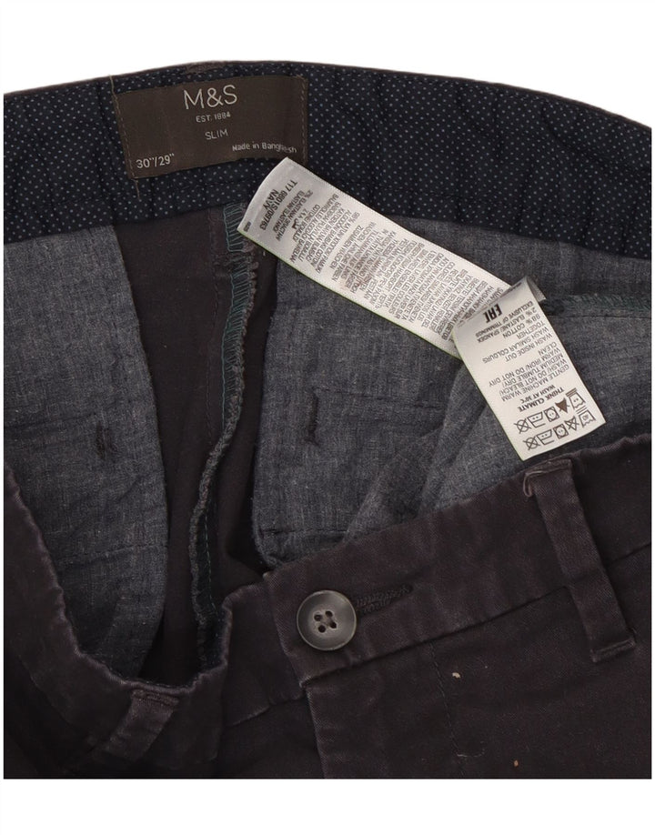 Marks & Spencer Herre Slim Chino Bukser W30 L29 Marineblå Bomuld