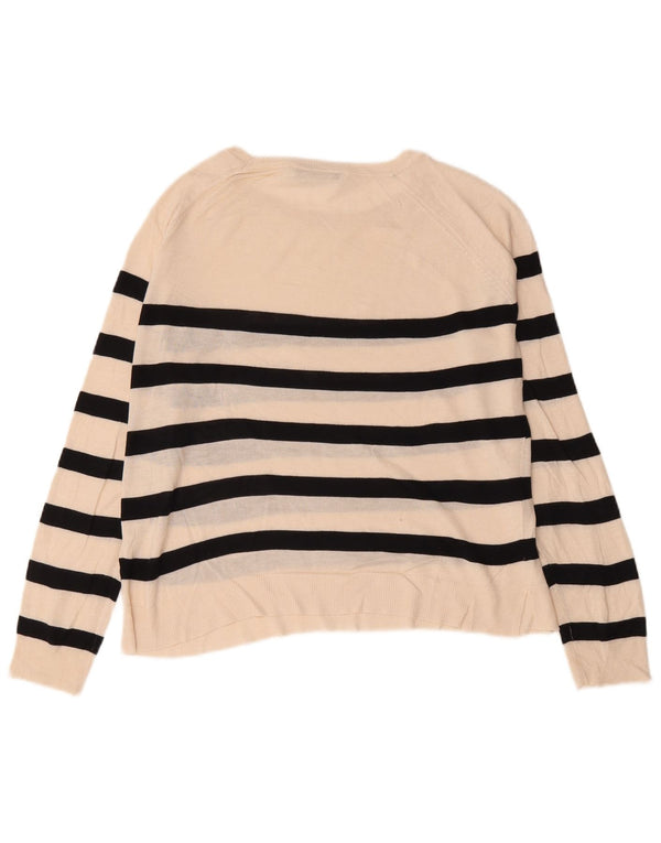 Zara Dame Boat Neck Jumper Sweater UK 14 Medium Off White Stribet