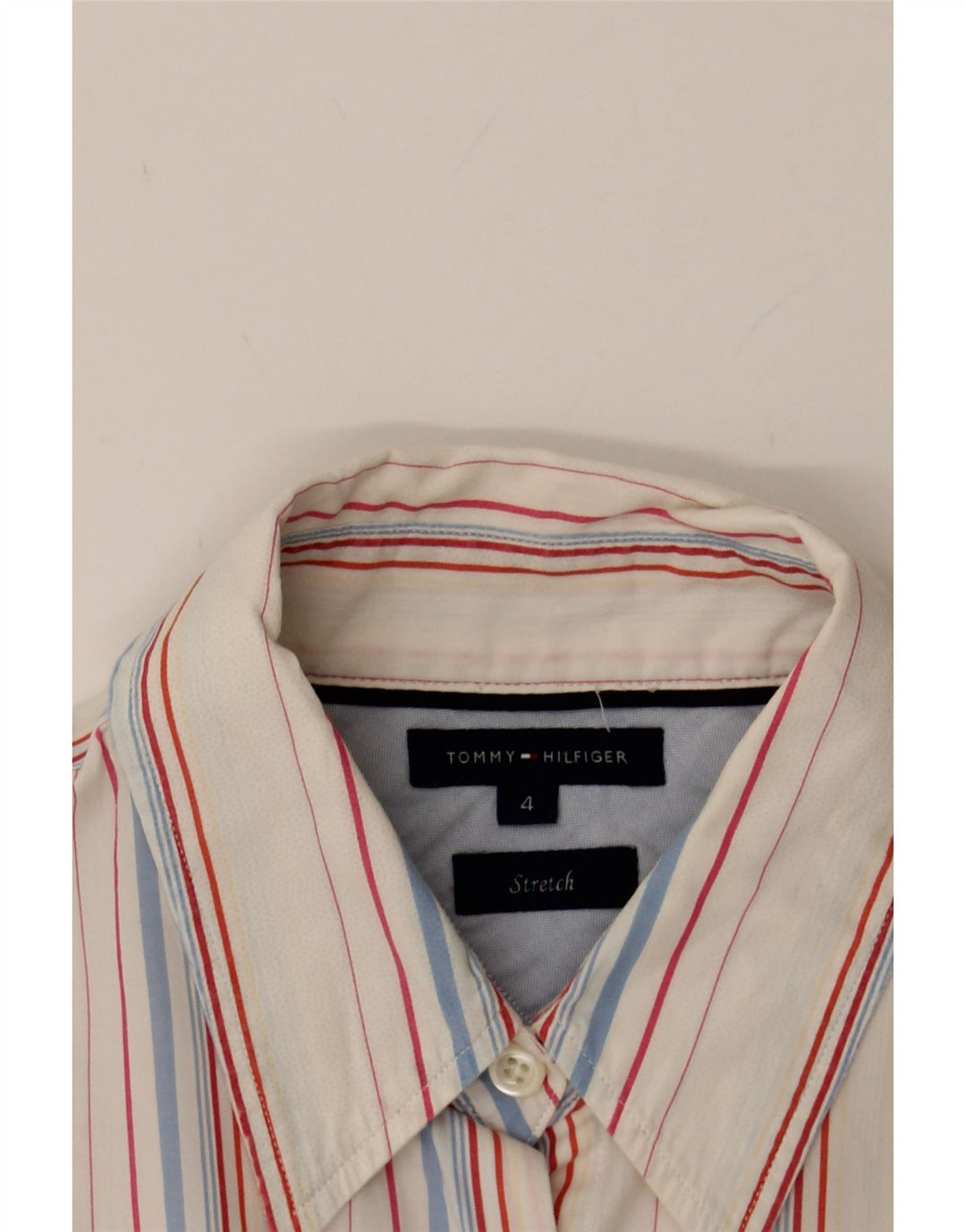 TOMMY HILFIGER Womens Stretch Shirt US 4 Small White Striped Vintage Tommy Hilfiger and Second-Hand Tommy Hilfiger from Messina Hembry 