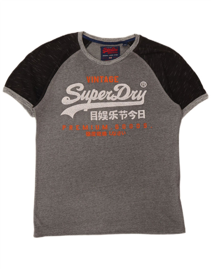 SUPERDRY Herre grafisk T-shirt Top Stor grå Colourblock Bomuld