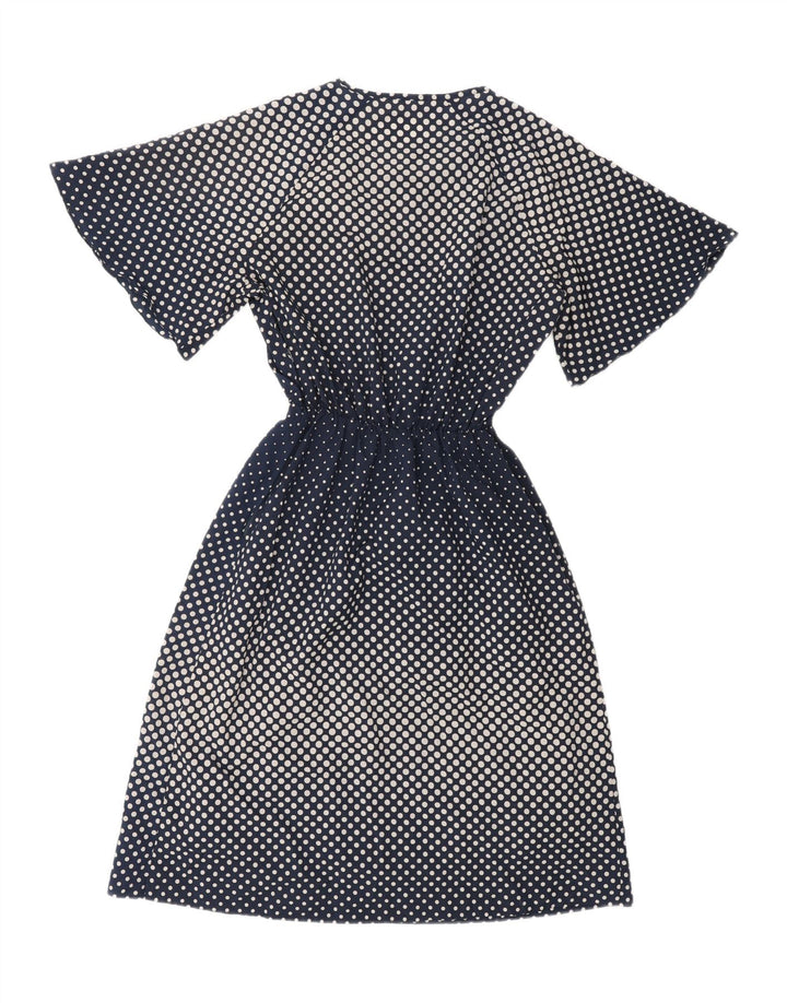 VINTAGE Womens A-Line Dress UK 14 Medium Navy Blue Polka Dot Vintage Vintage and Second-Hand Vintage from Messina Hembry 