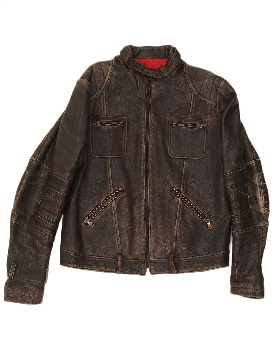 GF Ferre Herre Læder Racer Jakke UK 42 XL Brun Læder
