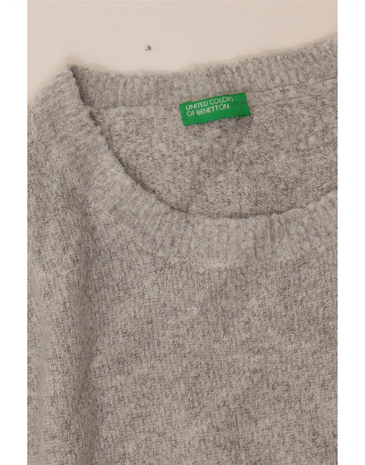 BENETTON Womens Graphic Crew Neck Jumper Sweater UK 14 Medium Grey Vintage Benetton and Second-Hand Benetton from Messina Hembry 
