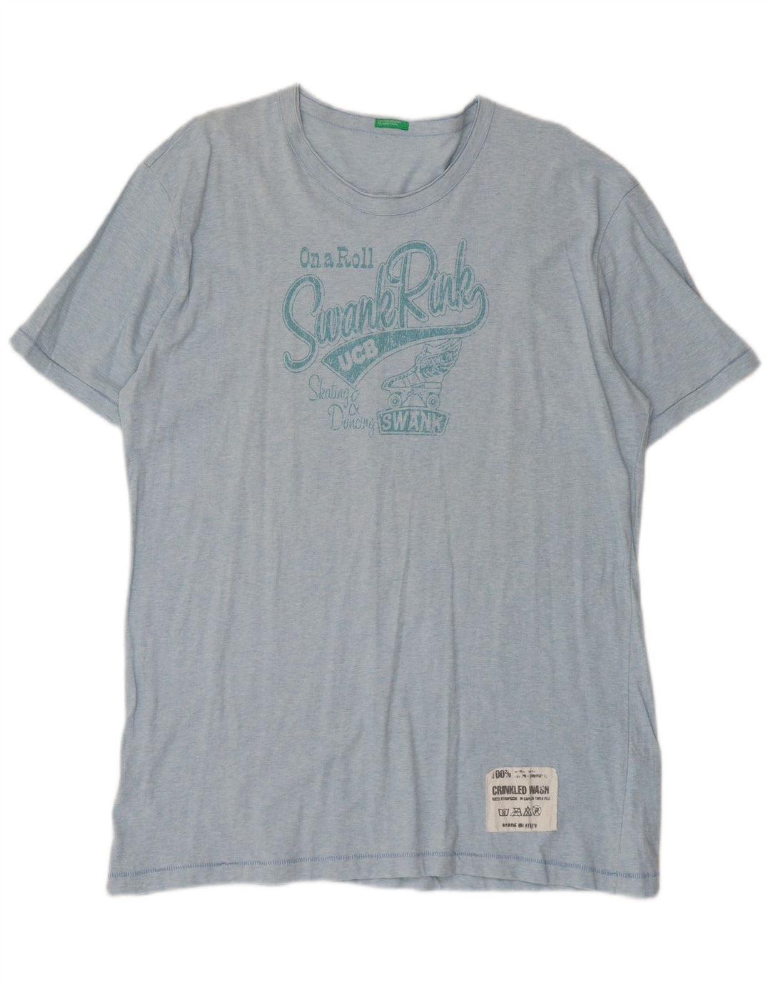 Benetton Herre Grafisk T-Shirt Top 2XL Blå Bomuld