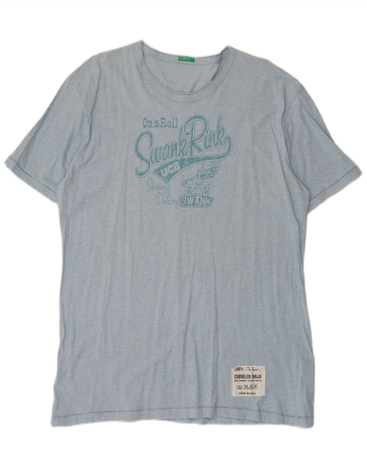 Benetton Herre Grafisk T-Shirt Top 2XL Blå Bomuld
