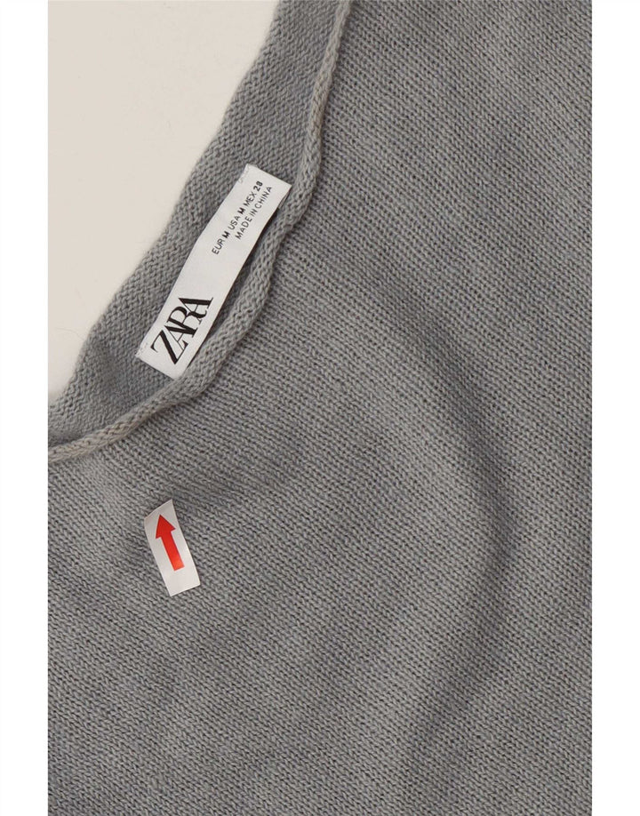Zara Dame Oversized Boat Neck Jumper Sweater UK 14 Medium Grey Bomuld