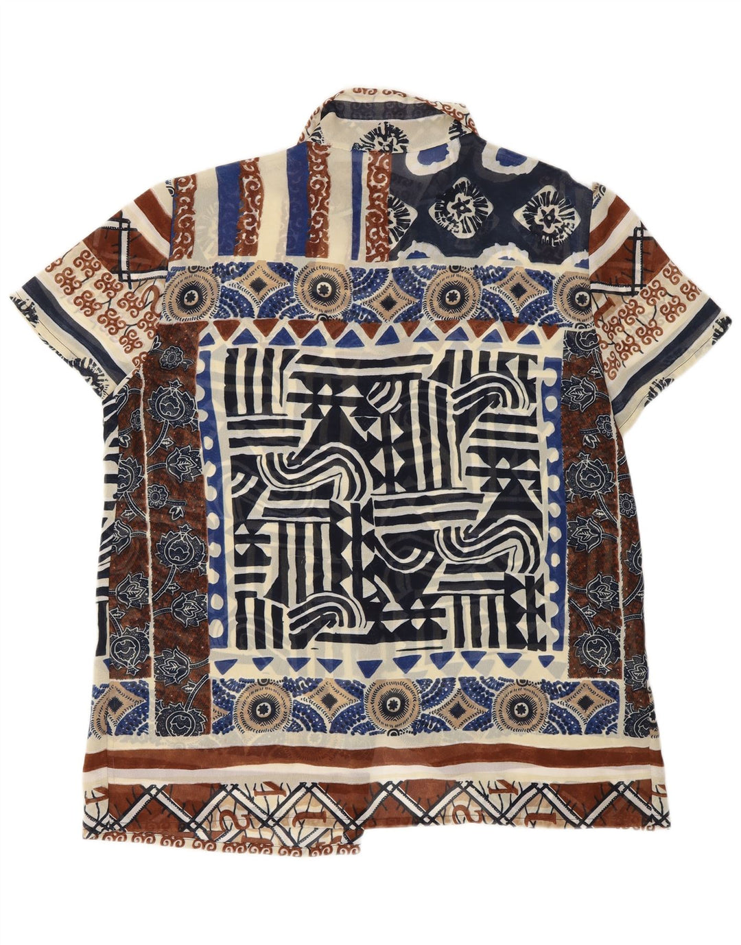 Vintage Dame Gennemsigtig Skjorte Bluse UK 18 XL Flerfarvet Geometrisk