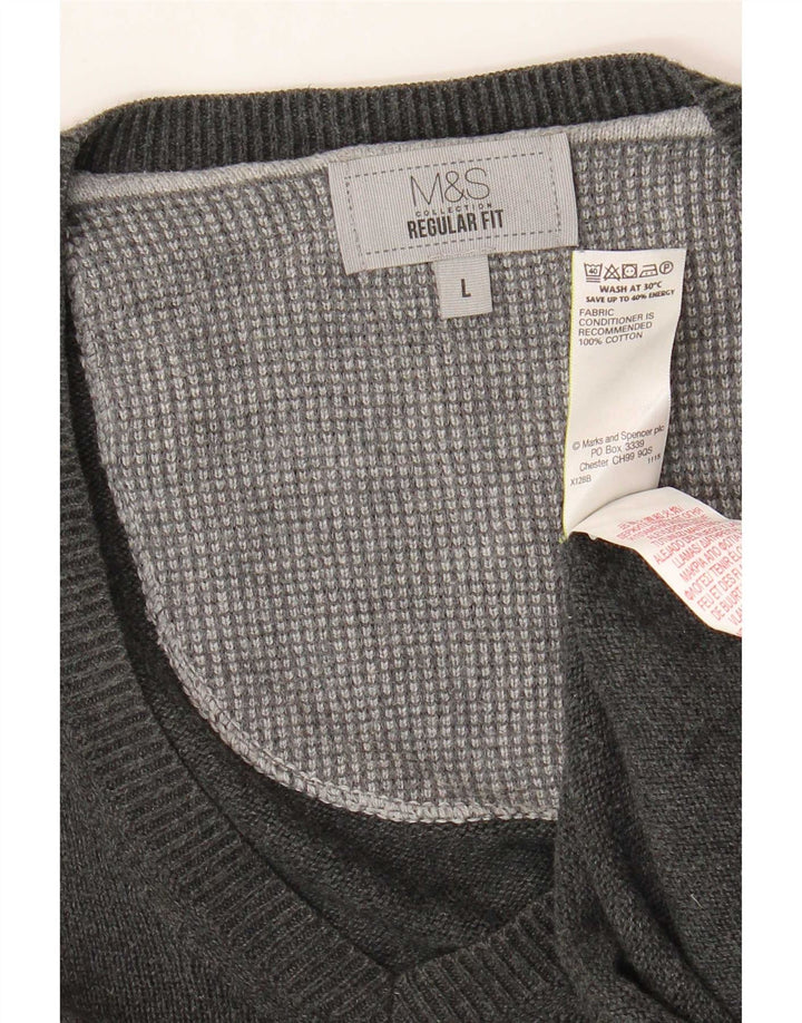 Marks & Spencer Herre Regular Fit V-hals sweater Stor grå bomuld