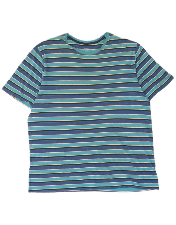 Marks & Spencer Herre T-Shirt Top Medium Blå Stribet