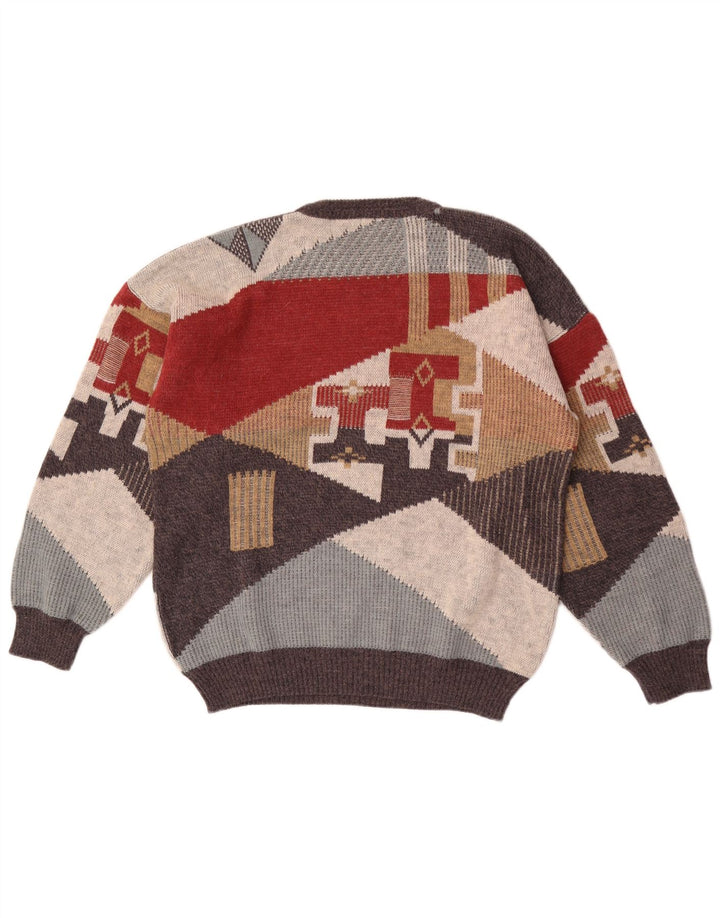 Vintage herre rund hals sweater stor flerfarvet geometrisk