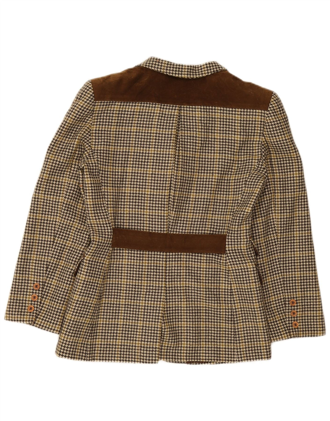 Vintage 4-knaps blazerjakke til kvinder IT 44 Medium Brown Houndstooth Uld
