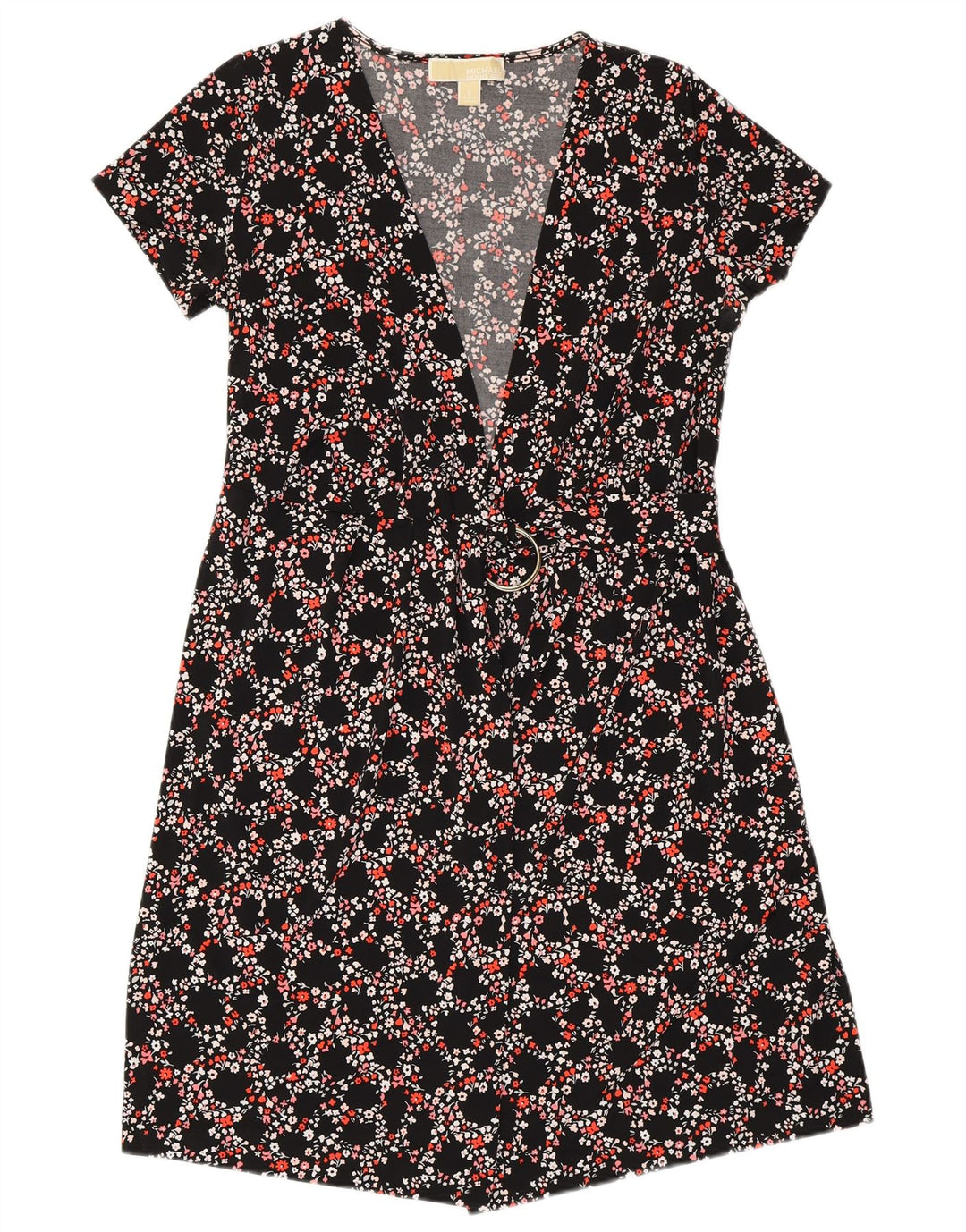 MICHAEL KORS Slå-om-kjole til kvinder UK 10 Small Black Floral Polyester