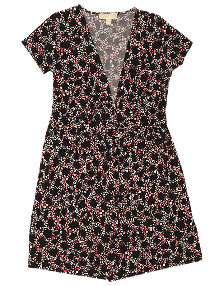 MICHAEL KORS Slå-om-kjole til kvinder UK 10 Small Black Floral Polyester