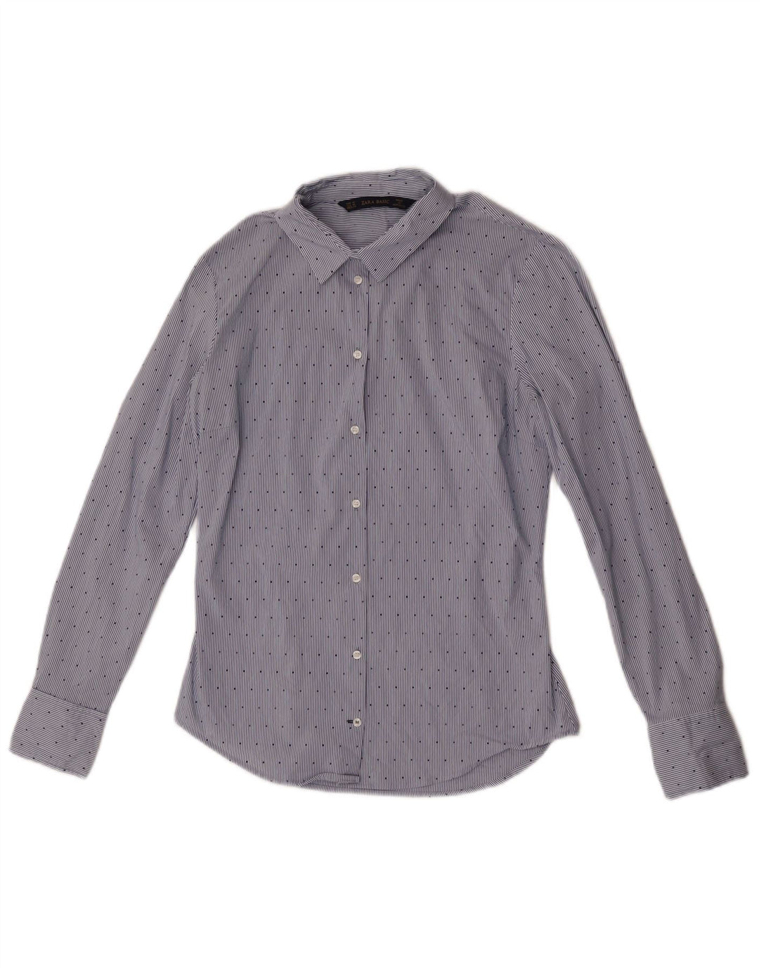 Zara Dameskjorte UK 12 Medium Blue Pinstripe