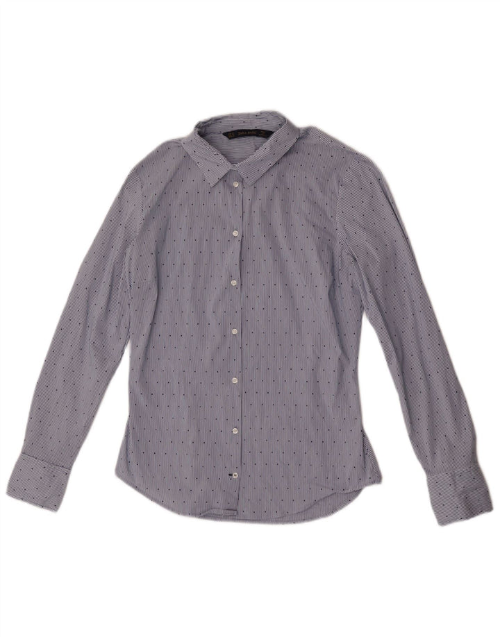 Zara Dameskjorte UK 12 Medium Blue Pinstripe