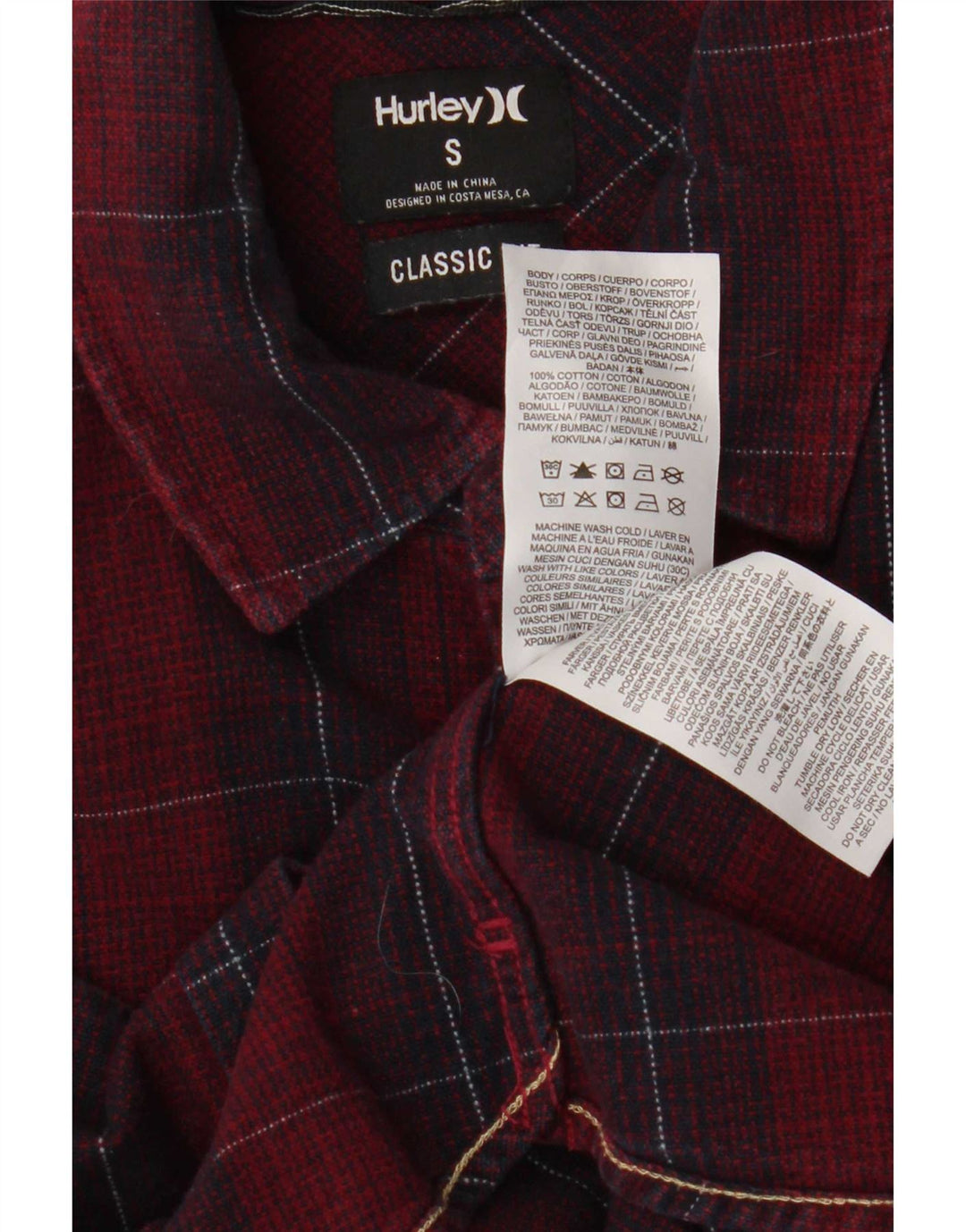 Hurley Herre Classic Fit Flanelskjorte Lille rødbrun ternet bomuld