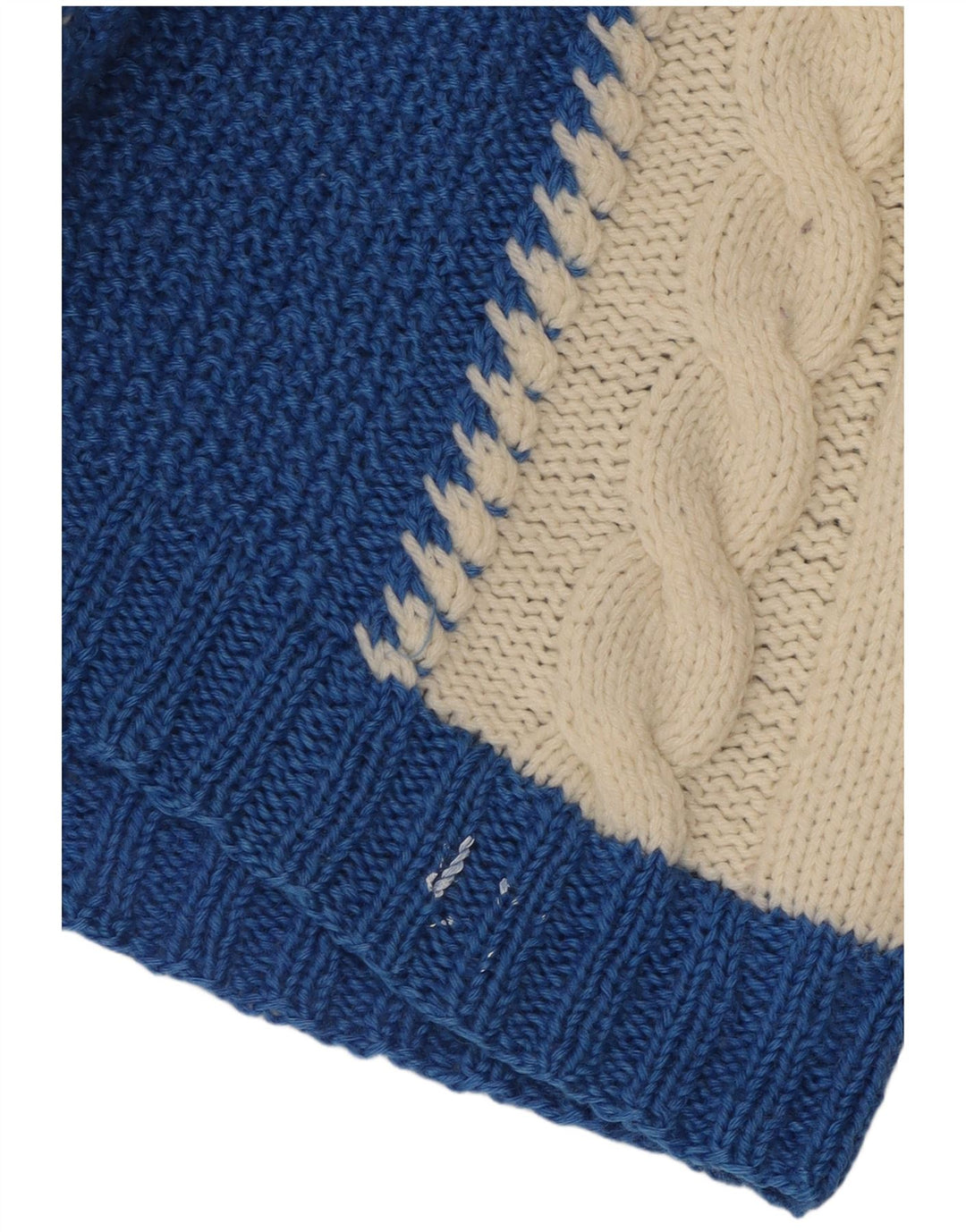 VINTAGE Dame V-hals sweater UK 10 Small Blue Colourblock